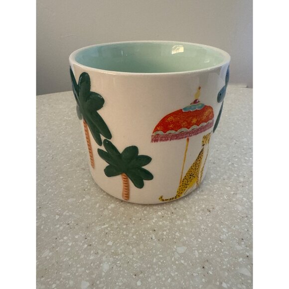 Portmeirion Sara Miller Safari Cheetah Coffee Mug 14oz Mint Green Interior Porce - Picture 4 of 5